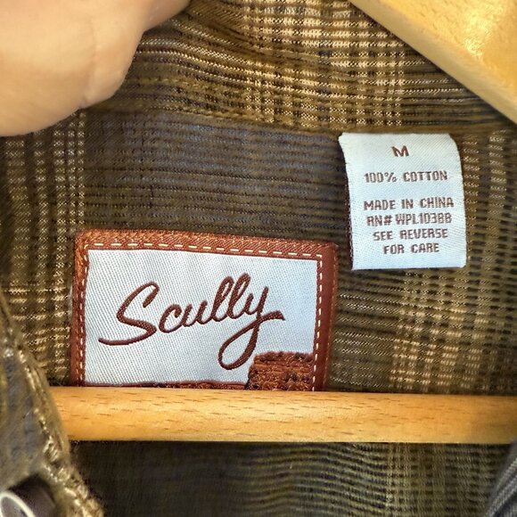 Scully Men's Western Shirt Size M Corduroy Long Sleeve Button Yard Plaid Brown - Picture 3 of 9